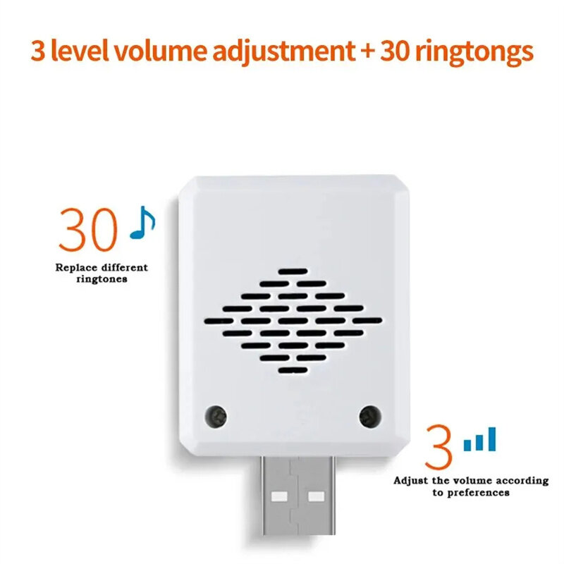 Campanello musicale Wireless USB per la casa campanello per porta senza fili USB esterno DC 5V RF433 MHz accoppiamento telecomando 30 anelli Volume