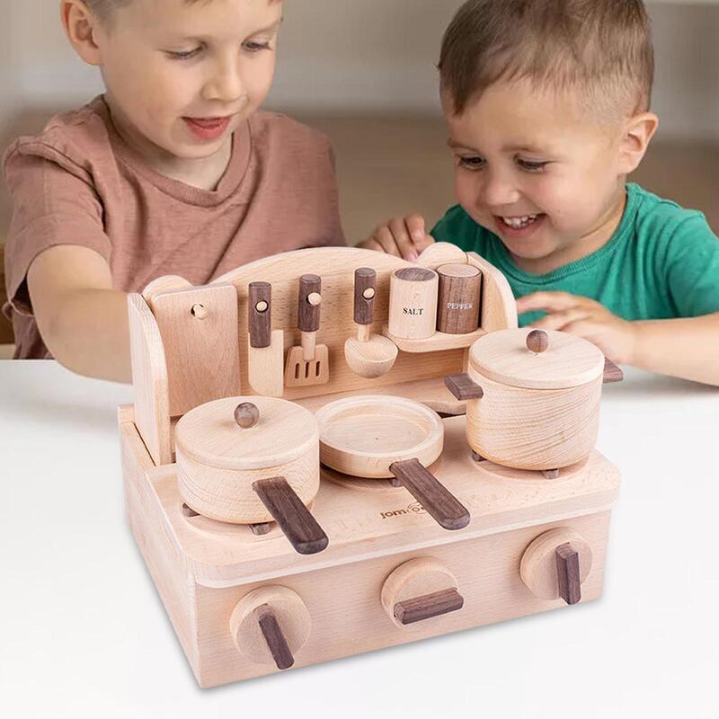 Pretend Kitchen Playset Simulation Cooking Montessori Toys Kitchen Play Toy Set for Kids