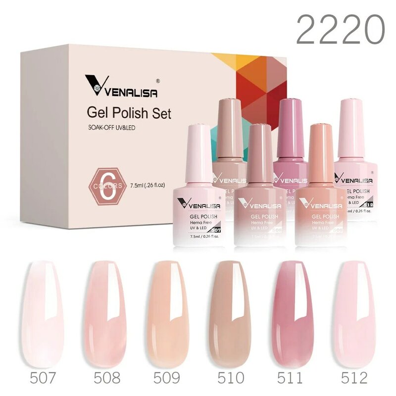 Venalisa-esmalte de uñas en Gel, laca semipermanente, Kit de marca, sin HEMA, Color rosa y Nude, VIP5, 6 unidades por juego