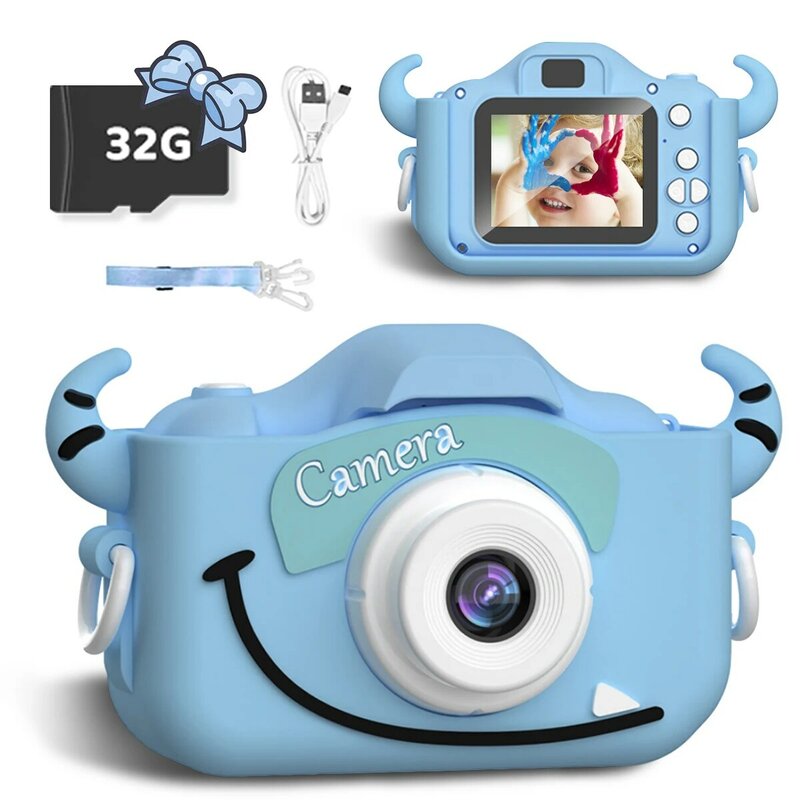 Mainan kamera anak-anak, kamera mainan anak-anak layar 2 inci, kartun, kamera Digital, kamera SLR Mini, mainan lucu untuk hadiah ulang tahun anak-anak
