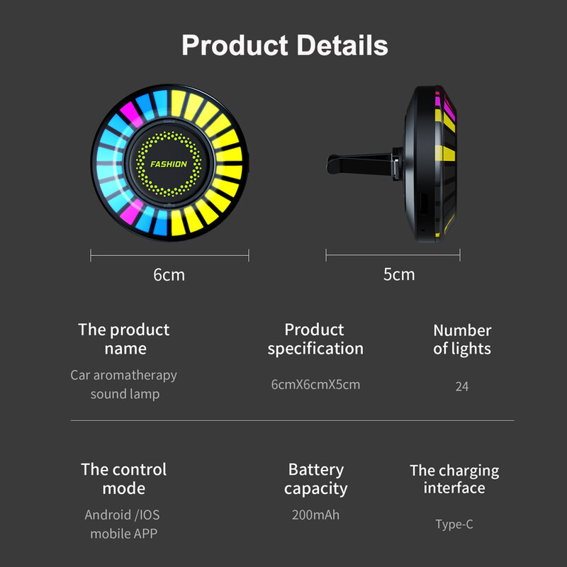 รถเพลงจังหวะหลอดไฟน้ำหอมปรับอากาศ RGB แถบไฟ LED ควบคุมเสียงเสียง Rhythm บรรยากาศ256สีตัวเลือก App Control