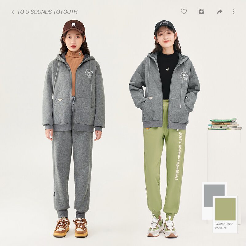 Toyouth-후드 루즈핏 캐주얼 스포츠 코트 여성용, 따뜻한 긴팔 루즈핏 아웃웨어 상의, 2022 겨울 상품