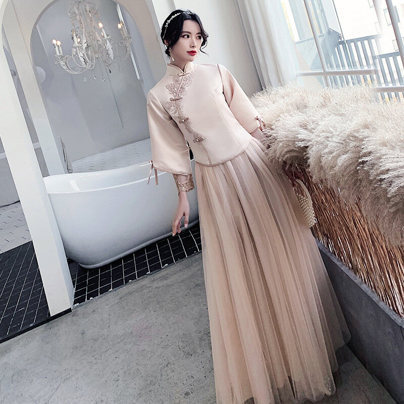 2023 sommer Neue Abnehmen Chinesischen Cheongsam Kleid Lange Brautjungfer Kleid Bankett Qipao Frauen Hanfu Tang-anzug Formale Abendkleid