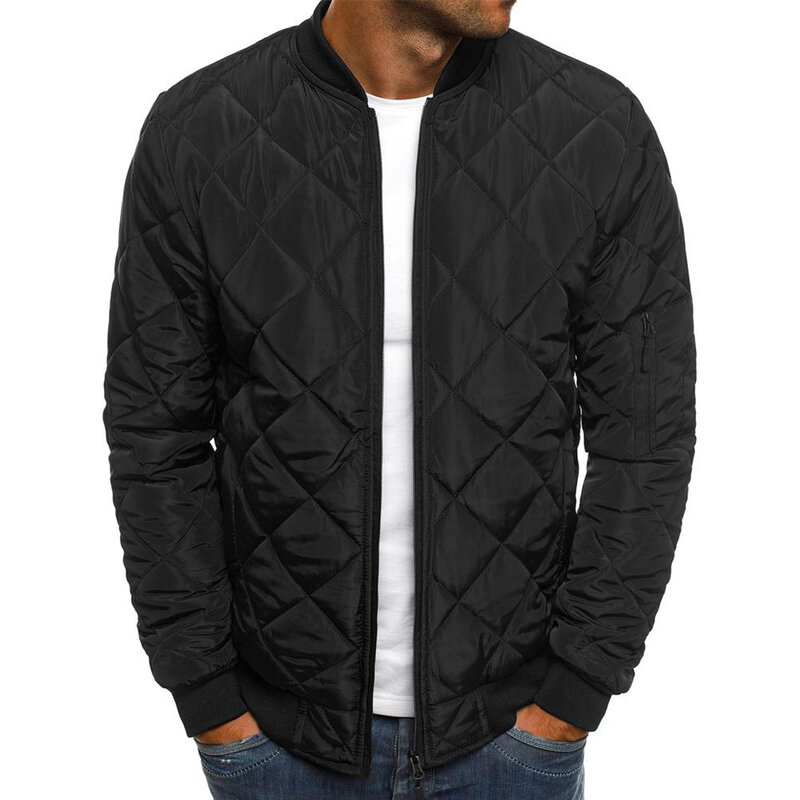 Mens Coat Mens Tops Puffer Long Sleeve Outwear Polyester Quilted Padded Regular Stand Collar Warm Winter Zip Up