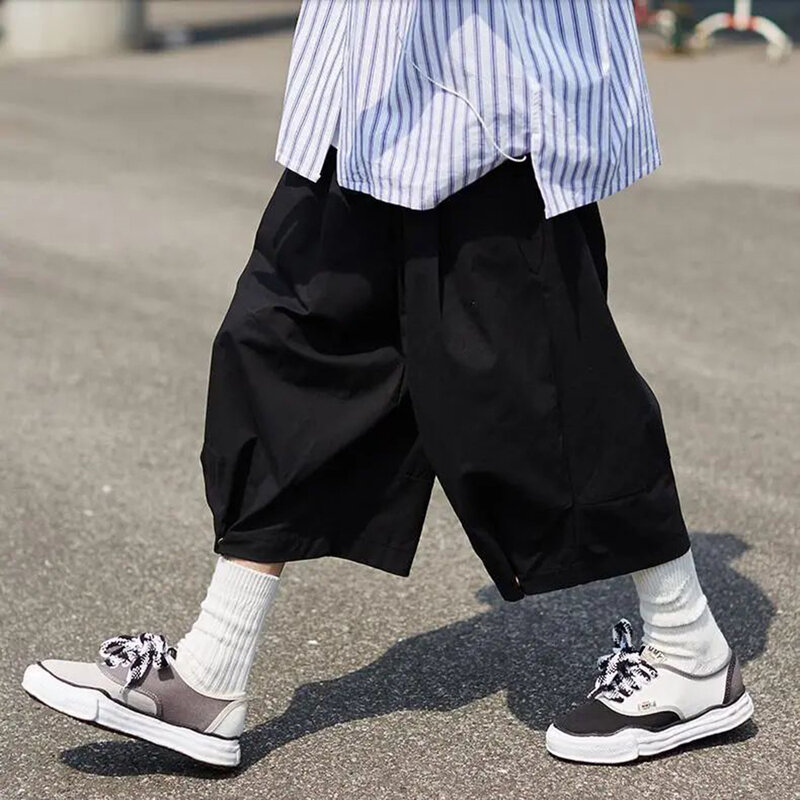 Japanischen Breite bein Overalls Dünne Abschnitt Männer der Sommer Trend Lose Cropped Hosen Übergroßen Einfach Alle-spiel Plus fett Casual Hosen