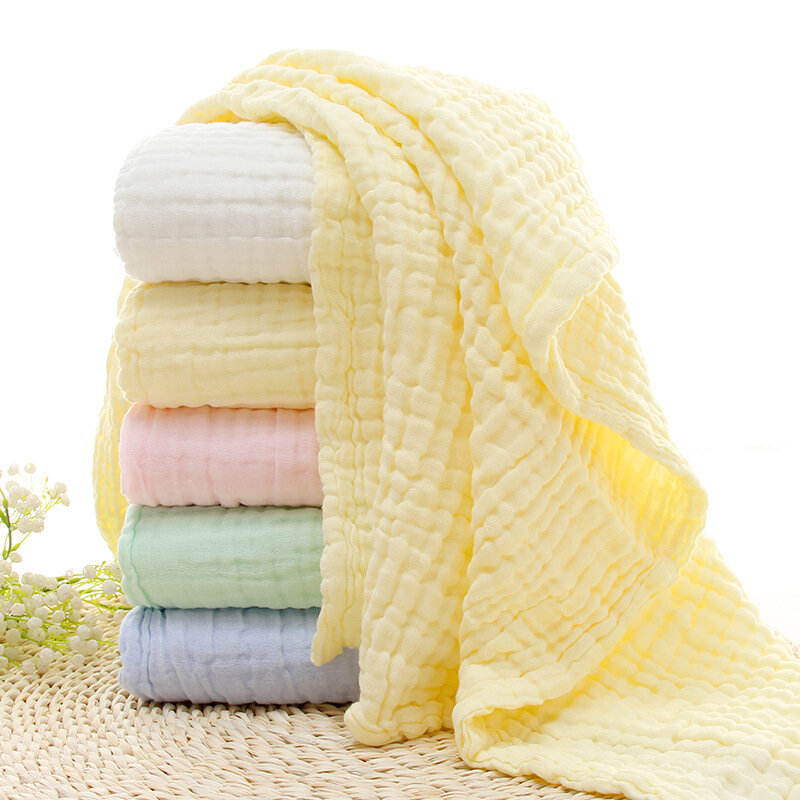 Bebê recebendo cobertor 6 camadas gaze toalha de banho algodão puro dormir cama bolha musselina infantil crianças swaddle 105*105cm azul