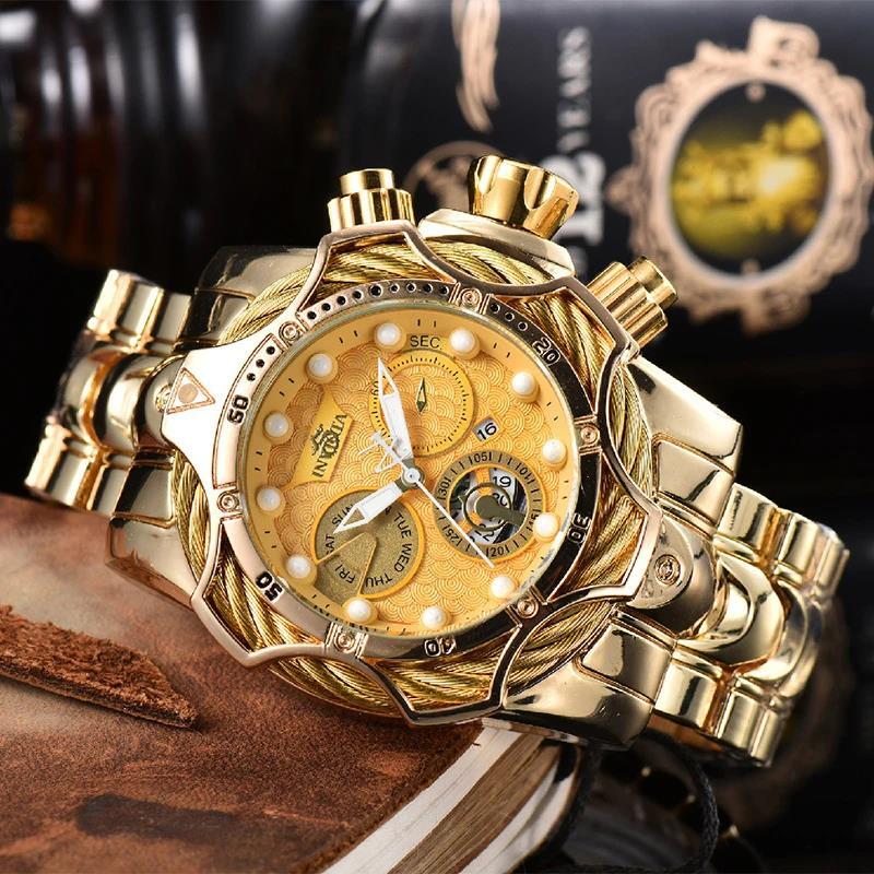 New Fashion Three Eyes Circle Design Personalized Large Dial Steel Band Sports Wristwatch with Dominant Outgoing Style