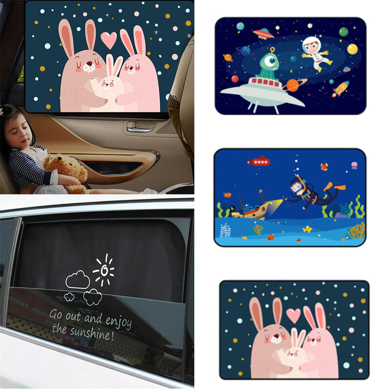 車の窓用の磁気カーテン,日焼け止めカバー,漫画の画像,ユニバーサルサイドウィンドウサンバイザー,子供用,赤ちゃん用