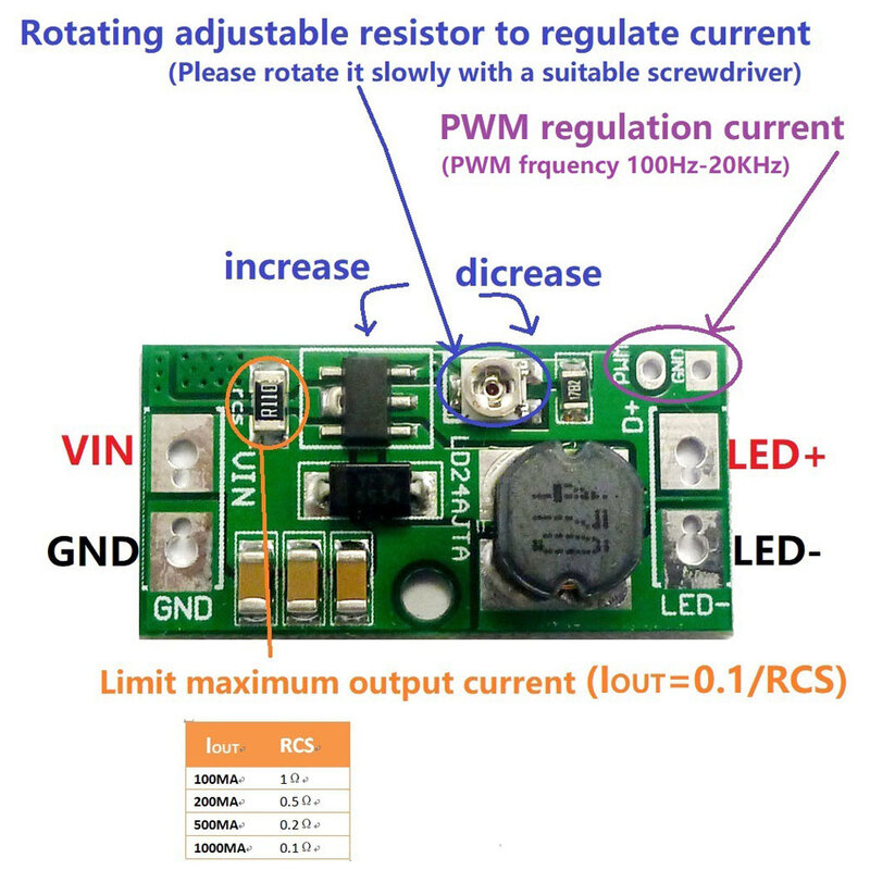 調整可能なLEDモーター付きコンバーター,定電流0-900ma,9v,12v,18v,24v,20w,DC-DC