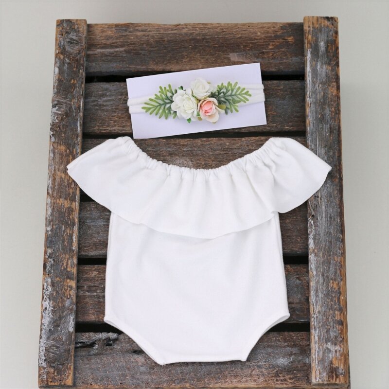 Newborn Photography Props Outfits Baby Girl Photo Shooting Romper+Headband 0-3 Months Baby Studio Photography Backdrop Clothes