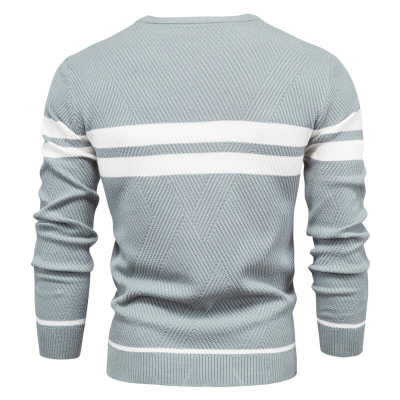 2023 wysokiej jakości nowy męski męski sweter zimowy w paski gruby ciepłe pulowery męski z okrągłym dekoltem w stylu Basic Casual smukłe wygodne swetry