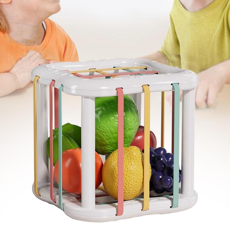 Tempat sampah mainan anak usia 1 2 3, Tong sensor bentuk pengenalan warna dengan tali elastis dan hadiah untuk balita usia 1 2 3