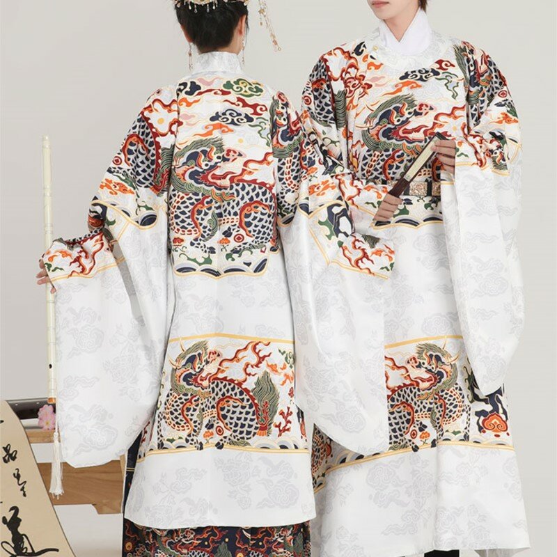 Ming-Made Długa kurtka ze stójką Męska i damska szata z okrągłym dekoltem Tkana złota sukienka Hanfu