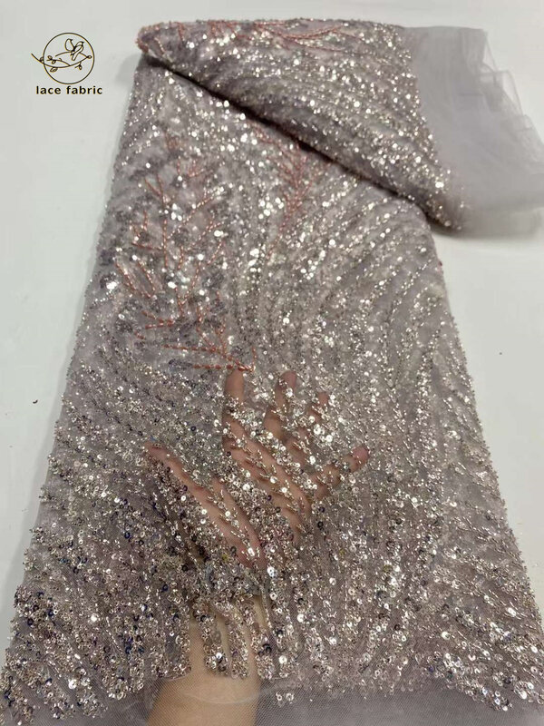 Африканская кружевная ткань, 3D Блестки для женщин, нигерийская вышивка бисером, тюль, кружево, французское Свадебное женское шитье, высокое качество 2024