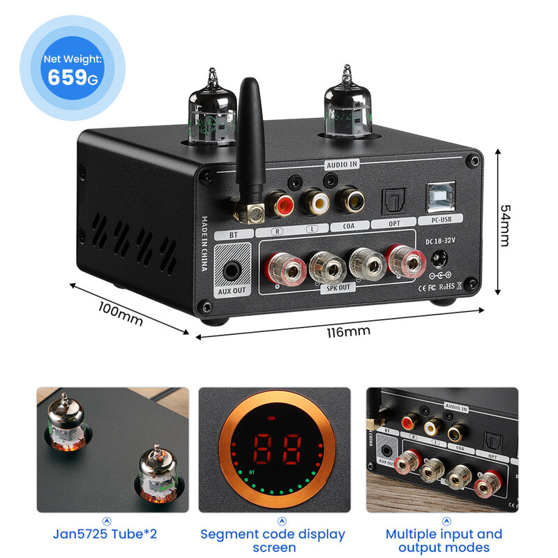 مضخم صوت AIYIMA T9 PRO APTX عالي الدقة يعمل بالبلوتوث 100Wx2 مضخم صوت ستيريو HiFi مضخم صوت USB DAC اقناع OPT VU مُضخّم صوت