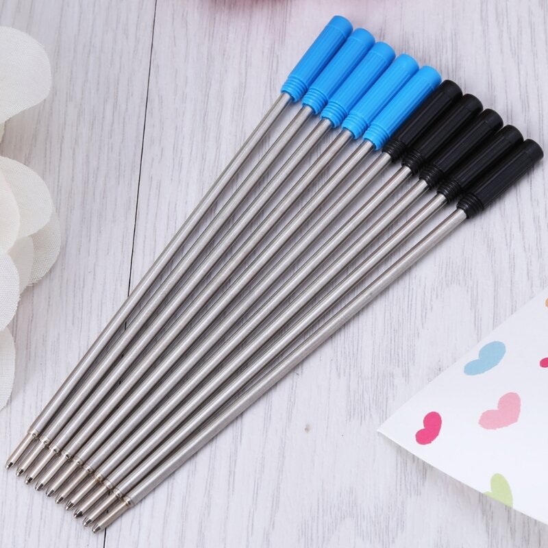 10 шт. стержни для шариковой ручки, черный/синий стержень, длина 4,5 дюйма, 0,5 мм, средняя точка для большинства металлических