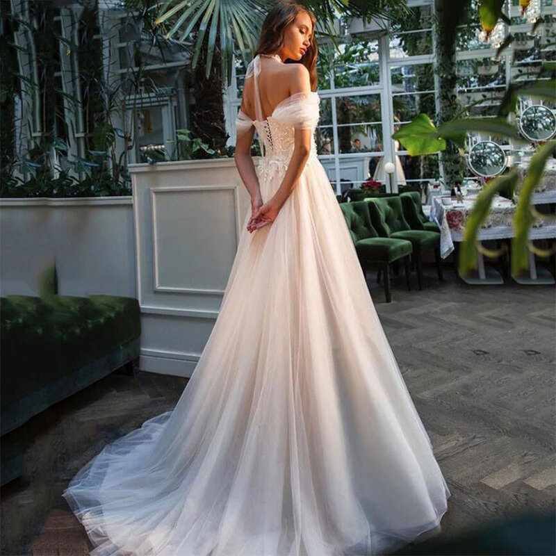 Boho tiulowe satynowe suknie ślubne kobiety eleganckie suknie ślubne z odkrytymi ramionami prostota długość mopowania Vestidos De Noches 2024