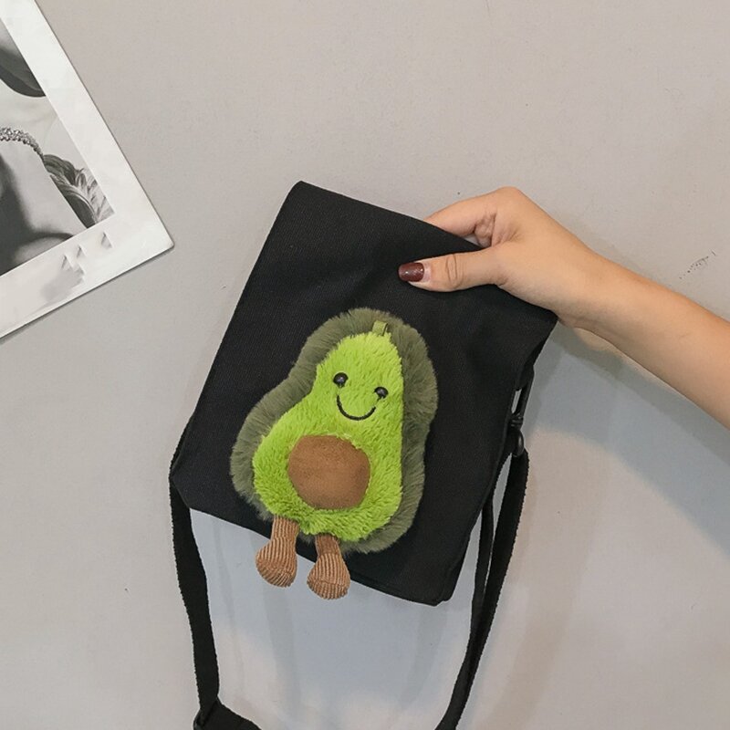 ASDS-Cute Avocado Doll Crossbody Canvas Bag Funny Cartoon Student Mini Travel Shoulder Bag Coin Purse