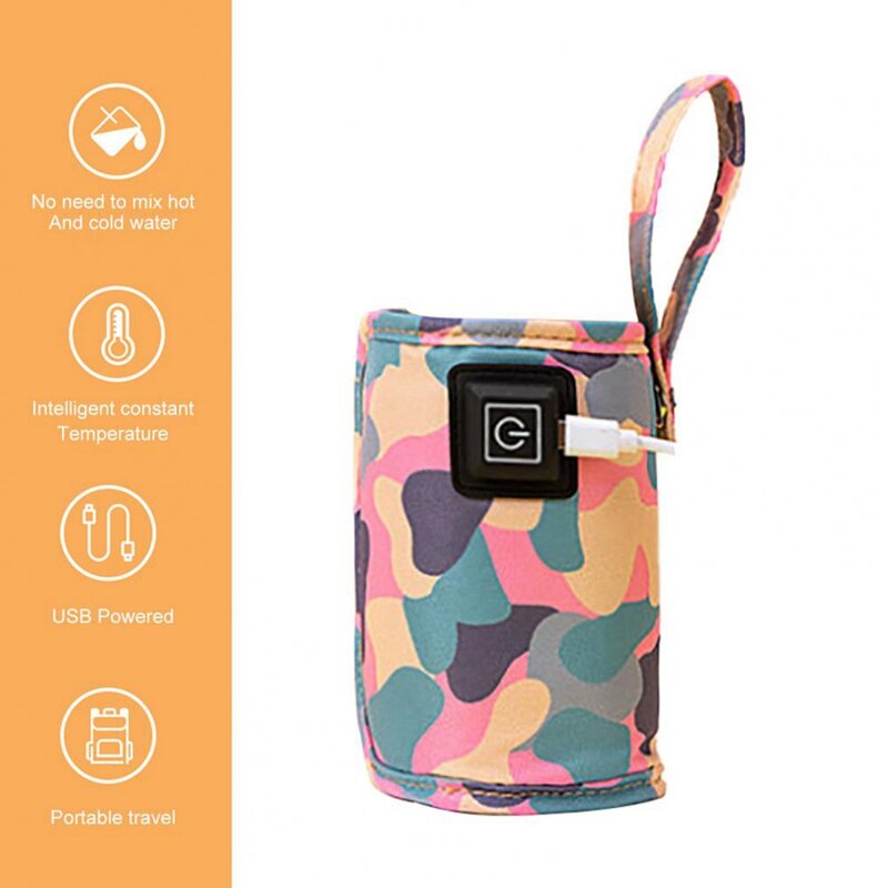 Универсальный USB подогреватель молока и воды, дорожная изолированная сумка для прогулочной коляски, портативный подогреватель для бутылок для кормления, камуфляжно-черный