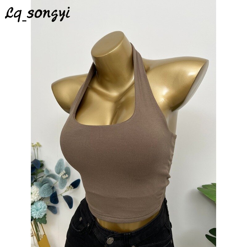 Lq_songyi-Camisole Halter Slim avec coussinets de poitrine pour femme, débardeurs d'été, camisole basique solide, Y-Female, nouveau, 2024