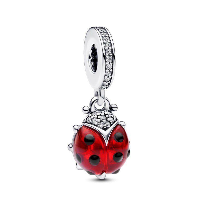 Baru panas 925 perak bersinar cinta hati kupu-kupu Piglet asli wanita bulu Logo gelang manik-manik DIY jimat perhiasan liontin