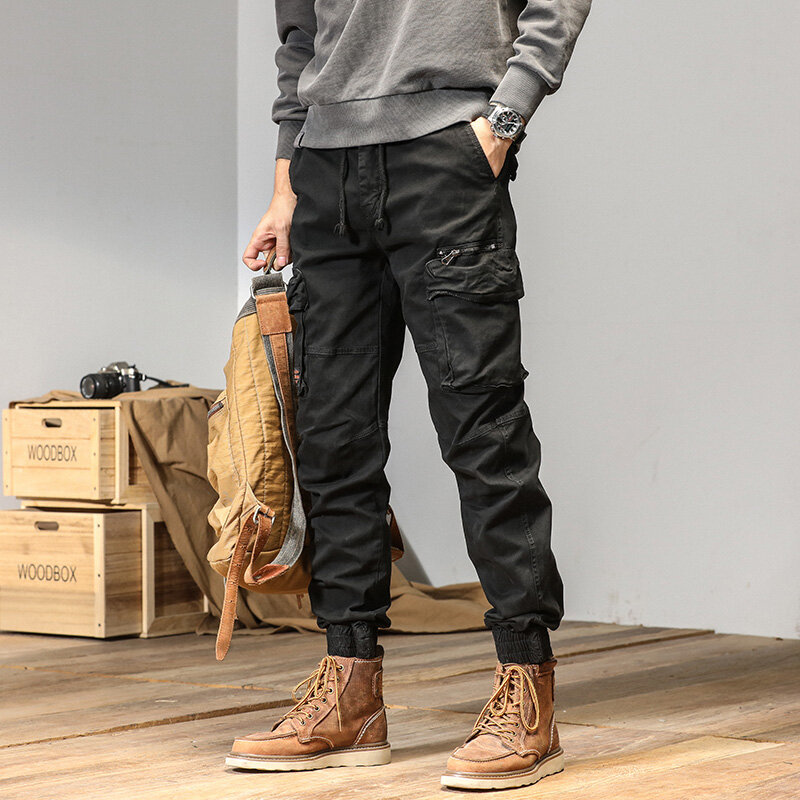CAAYU Joggers กางเกง Cargo ผู้ชาย Casual Y2k MultiPocket กางเกงผู้ชายกางเกงขายาว Streetwear Techwear ยุทธวิธี Track สีดำกางเกงผู้ชาย