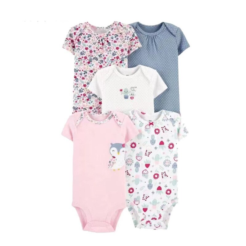 Newborn Fashion Baby Boys Girls Clothing Bodysuit Short Sleeve 100% Cotton Cartoon Print Baby Clothes Toddler 5Pcs Bebe Jumpsuit