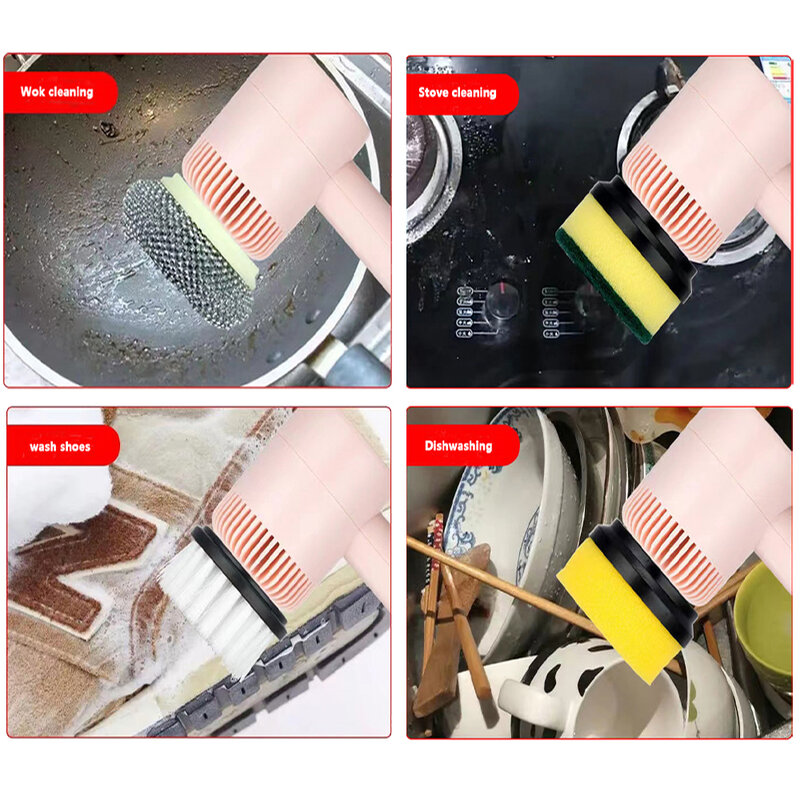 Cepillo de limpieza eléctrico para lavar platos, inalámbrico, automático, recargable por USB, profesional, para cocina, bañera, azulejos