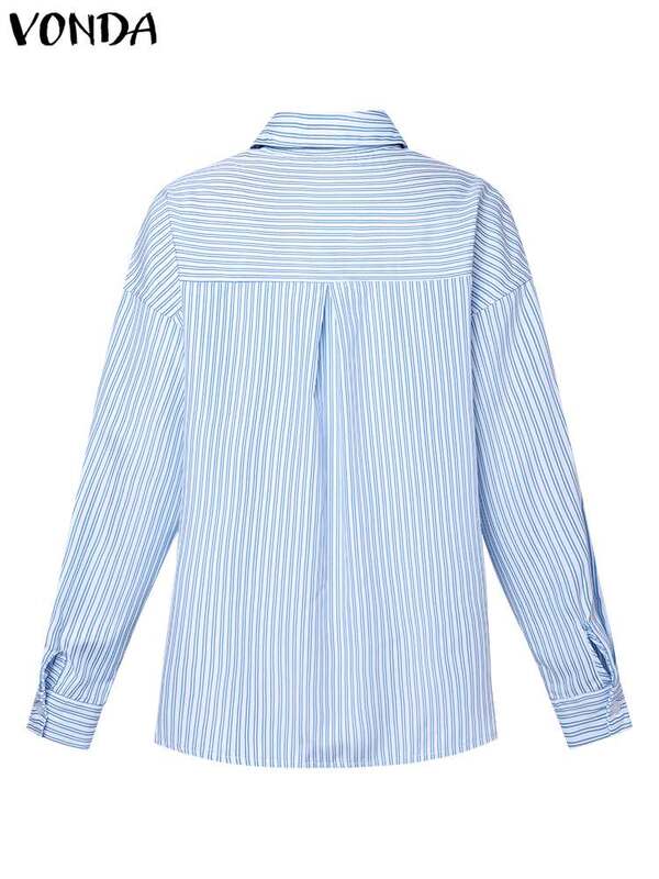 2023 VONDA Women Striped Elegant Shirts Autumn Long Sleeve Printed Tops Tunic Casual Blouse Buttons Vintage Lapel Office Blusas