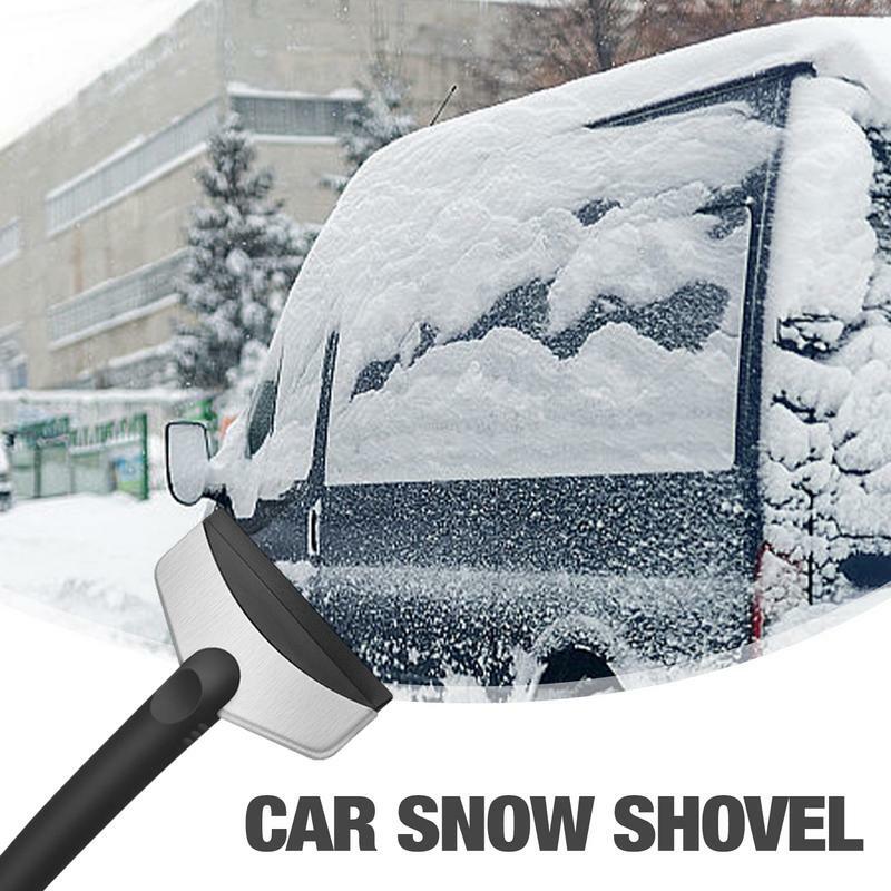 Sekop salju kecil baja tahan karat antiselip pengikis es dengan pegangan panjang kendaraan Universal sekop salju untuk truk SUV portabel