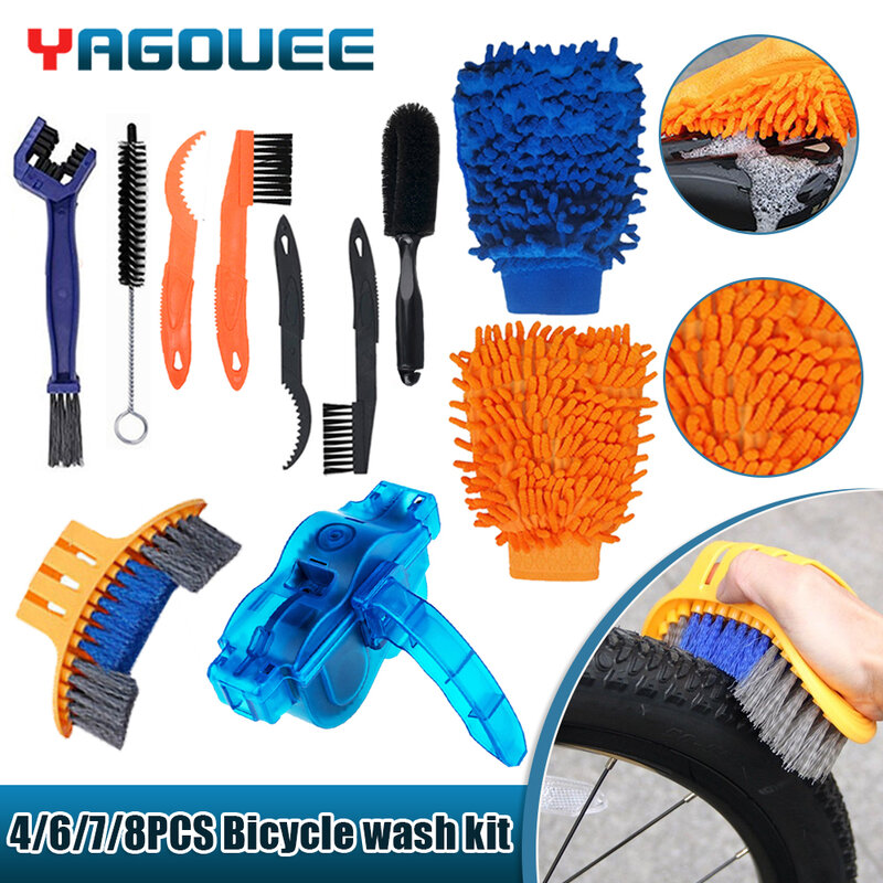 Limpiador de cadena de bicicleta, herramienta de limpieza de ciclismo al aire libre, cepillos de moto de carretera de montaña, guantes, cepillos de limpieza de cadena, accesorios