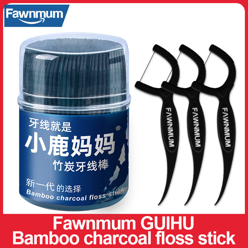 Fawnm – nettoyage dentaire, fil dentaire en bambou et charbon de bois, brosse interdentaire en baril pour le soin des dents, cure-dents avec fil buccal