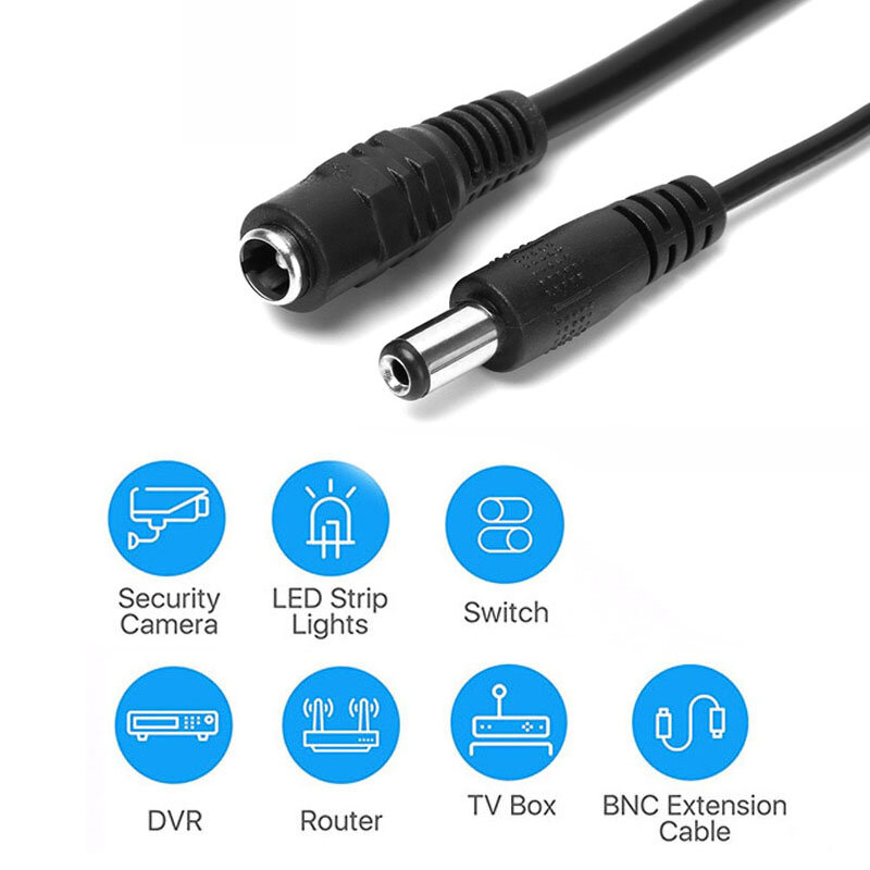 DC Power Splitter Cable para CCTV Camera, conector do adaptador, fêmea para macho Plug, fio de alimentação, 2.1x5.5mm, 1 a 2, 3, 4, 5, 6, 8 Way
