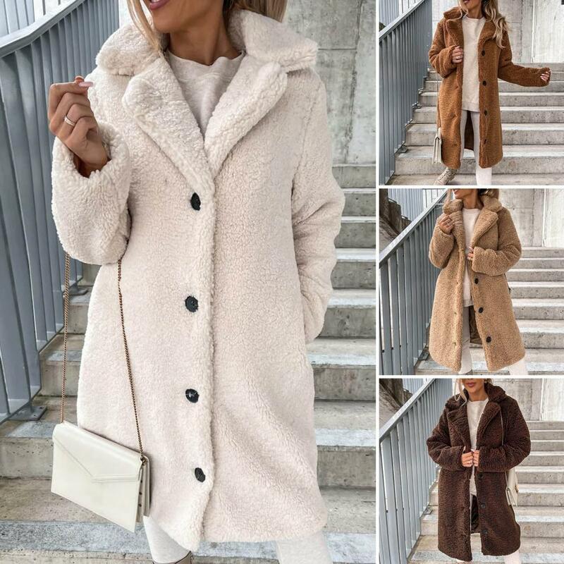 Gabardina larga de Invierno para mujer, abrigo cálido de piel sintética de manga larga, abrigo grueso de oso de peluche, ropa informal holgada de gran tamaño