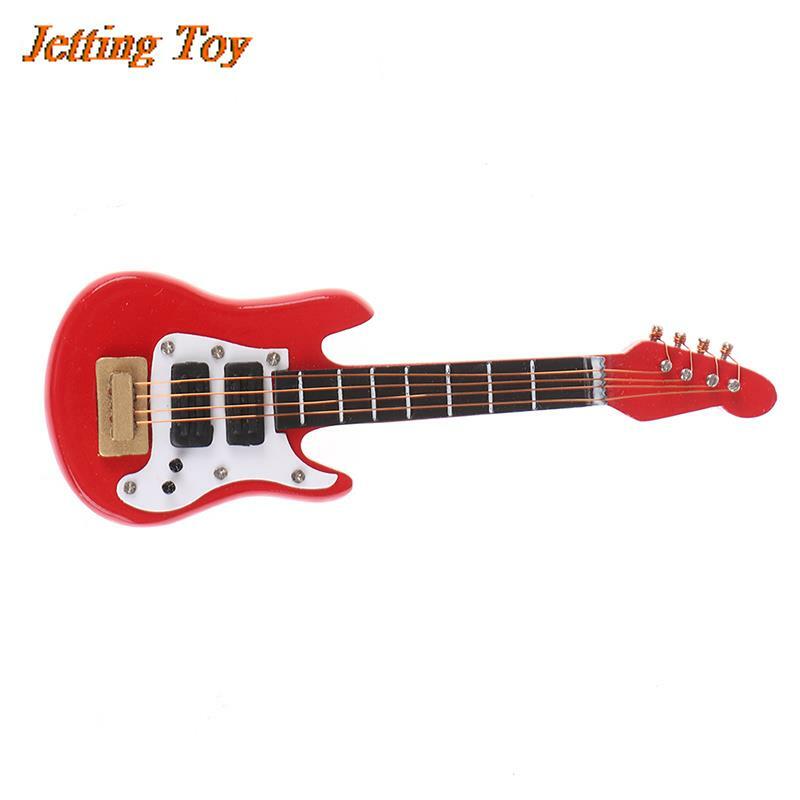 Guitarra elétrica miniatura para crianças, brinquedo ukulele clássico, instrumentos musicais, decoração Dollhouse, 1:12