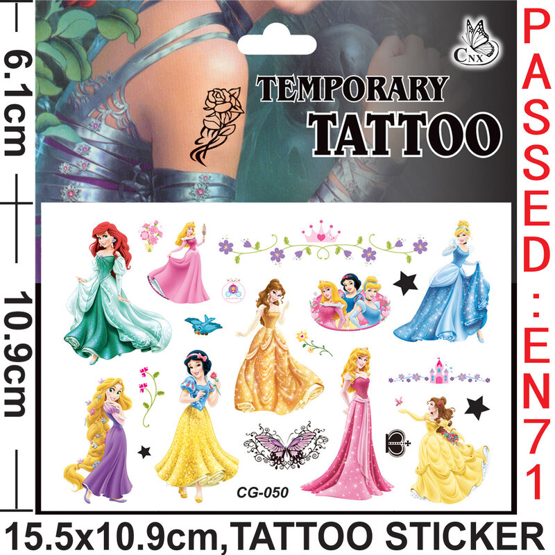 Disney Princesa Tatuagem Etiqueta Dos Desenhos Animados Branca de Neve Belle Ariel Figura Etiqueta Brinquedo para Meninas Presente Festa de Aniversário Infantil