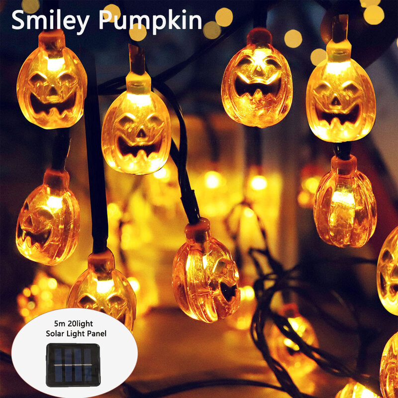Guirlande lumineuse solaire à 20LED pour Halloween, 5m, 5 Styles, fournitures de décoration pour fête joyeux Halloween