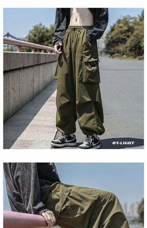 Y2k Harem Spodnie męskie Cargo Spodnie koreańskie Joggery Spodnie Harajuku dla mężczyzn Harajuku Oversized Cargo Parachute Pants y2k man fash