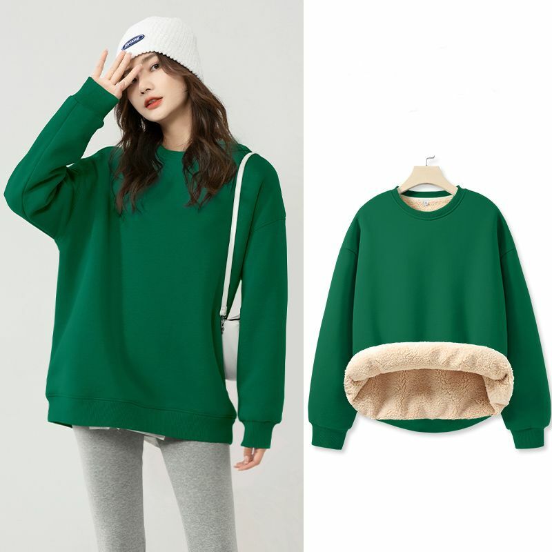 2023 frühling Koreanische Plüsch Verdickt Pullover frauen Winter Einfarbig Kaschmir Mantel Mode Sweatshirts Rundhals Hoodies Frauen