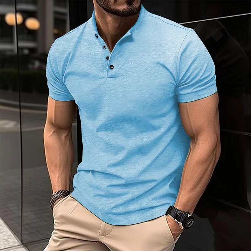 Мужская рубашка-поло с короткими рукавами, Повседневная деловая рубашка-поло из ледяного шелка, лето 2024