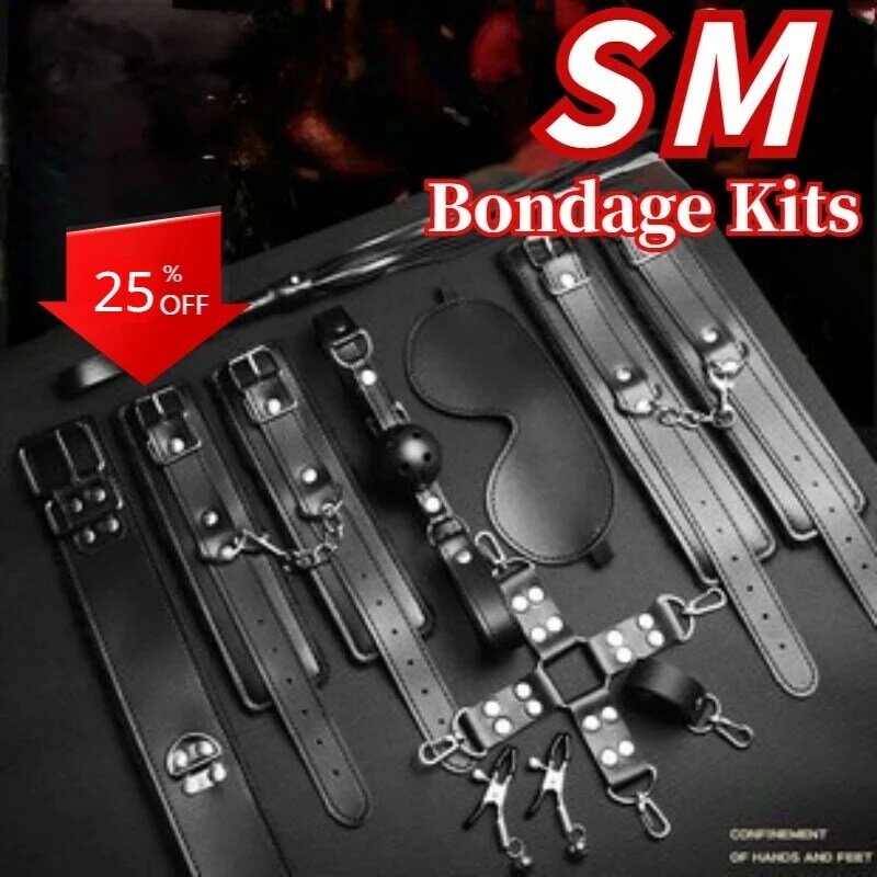 Adult SM Sex Toy Kits Bondage Gear BDSM Sex Game for Couples Collar Butt Erotic Blindfold Whip leather restraint Game Sexual toy