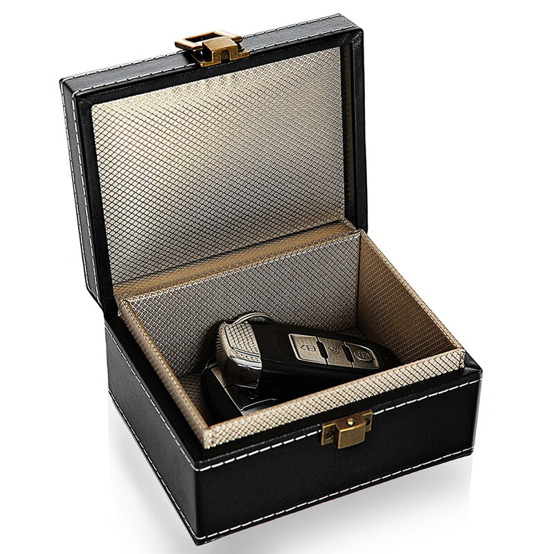 Faraday caja antirrobo para llaves de coche, caja de bloqueo de señal RFID, bolsa de llave de coche segura, caja protectora de cuero
