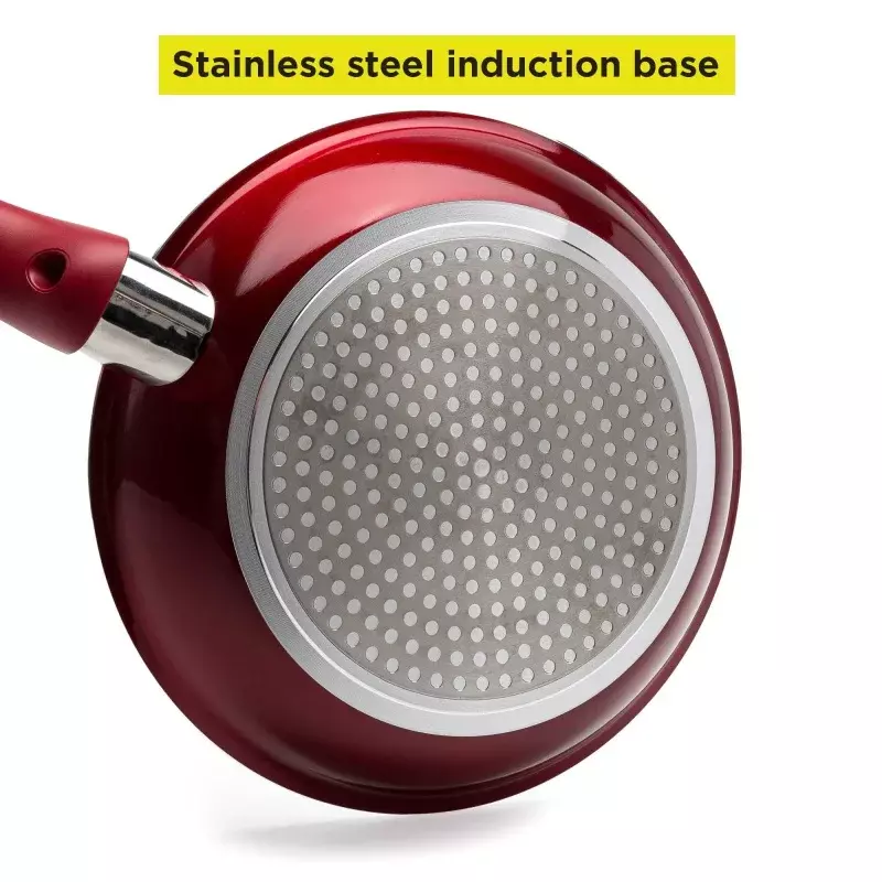 Tasty ceramic titanium reinforced non-stick fry pan, red, 12"