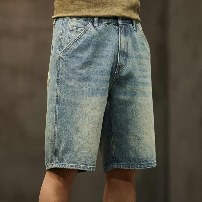 Men Short Jeans 2024 Summer Denim Shorts Retro Blue Straight Cut Large Size Oversized Men's Shorts Vintage Knee Length Pants