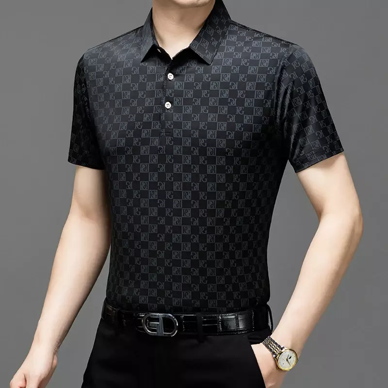 Lodowy jedwab koszula z krótkim rękawem, męski modny niszowy Design, przystojna kwiecista koszula z krótkim rękawem