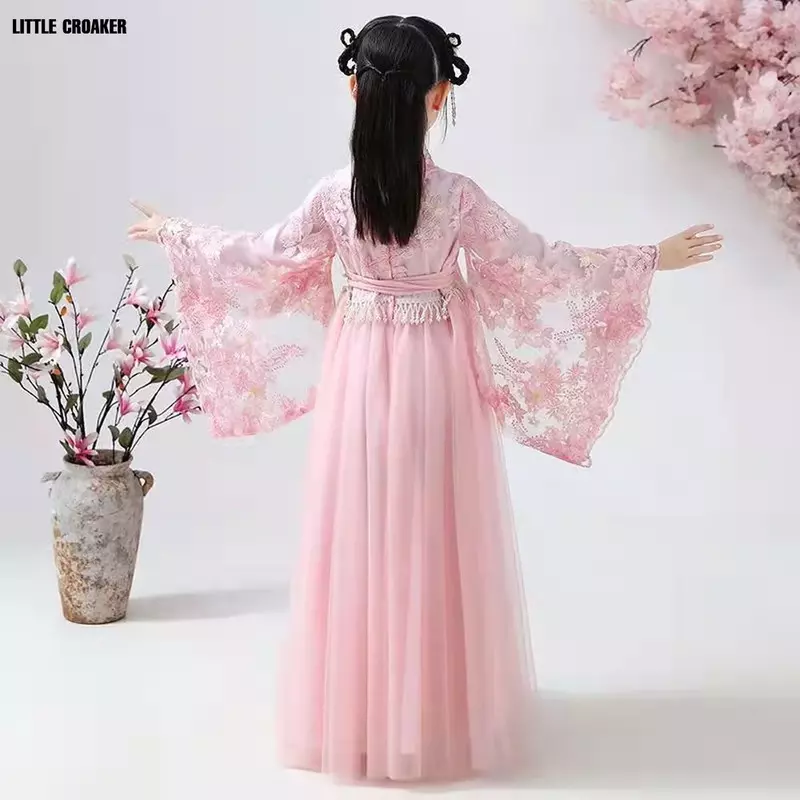 จีนพื้นบ้านแบบดั้งเดิมชุดเต้นรำหญิงสีชมพู Fairy เครื่องแต่งกาย Hanfu หญิงชุดเจ้าหญิงชุดคอสเพลย์เด็กเสื้อผ้า