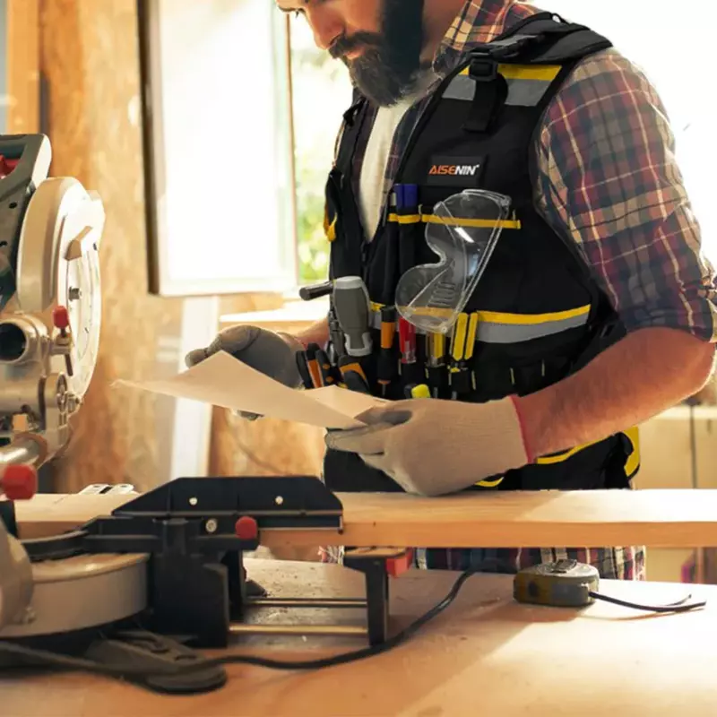 Chaleco de herramientas con correa ajustable para el hombro, bolsa de herramientas para el cuerpo, cinturón multibolsillo, chaleco resistente para carpinteros y electricistas, nuevo
