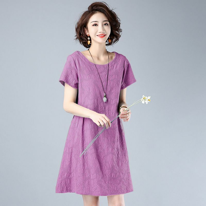 2023 Summer New Fashion O-Neck Loose Pockets Solid Color Korean Dress Women Clothing Oversized Short Sleeve Casual Dresses Lady