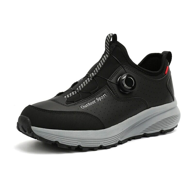 HIKEUP sepatu mendaki sol karet pria, Sneaker Platform Trekking mendaki tahan aus kulit asli olahraga luar ruangan musim dingin