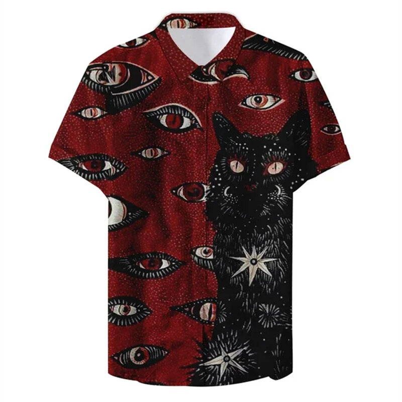 Cat Eye 3d Print Shirts Men Women Fashion Hawaiian Shirt Hip Hop Casual Streetwear Short Sleeve Blouse Men's Vocation Lapel Tops